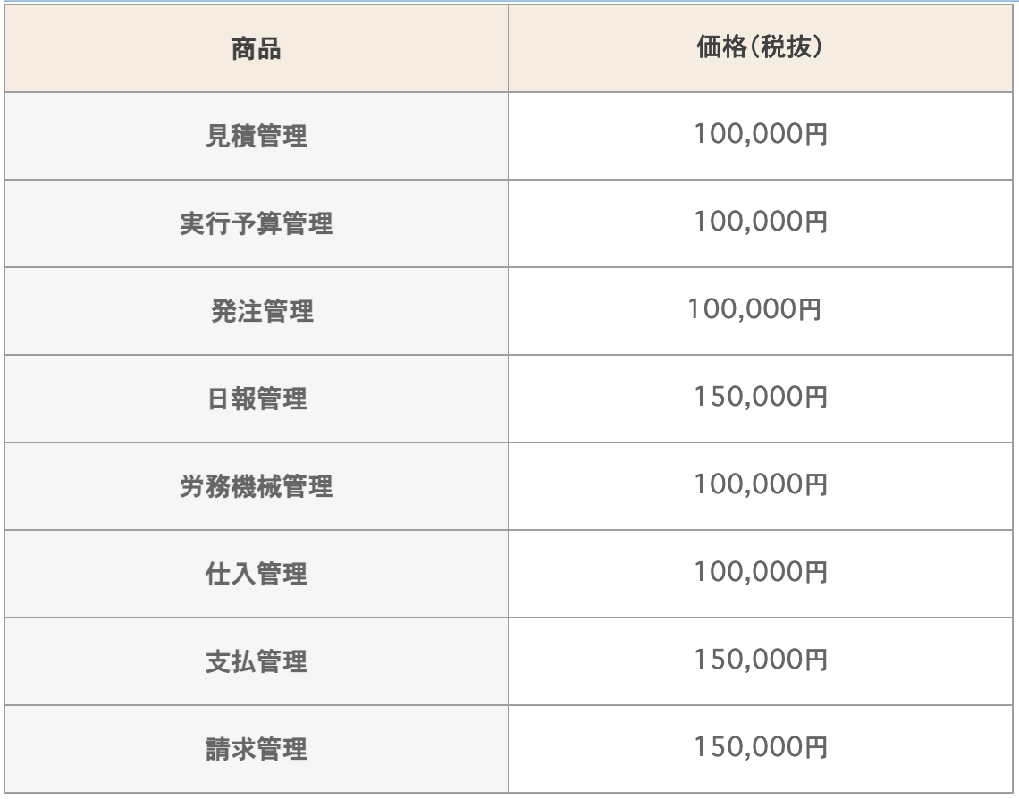 SMAC工事管理 基本機能の料金