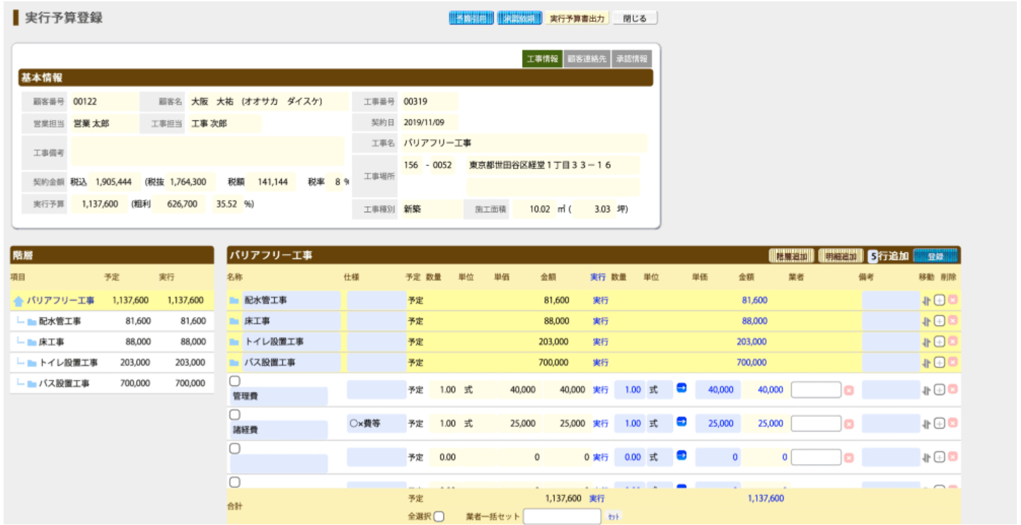 建て役者 実行予算