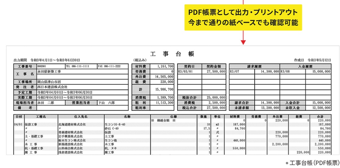 使えるくらうど工事台帳V3 問い合わせ画面・帳票出力