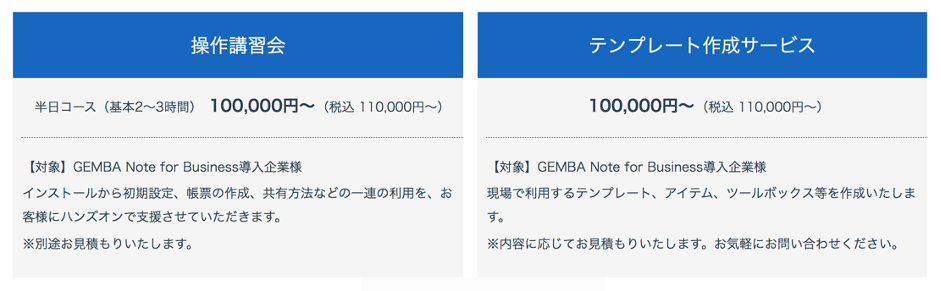 GENBA Noteのオプション料金